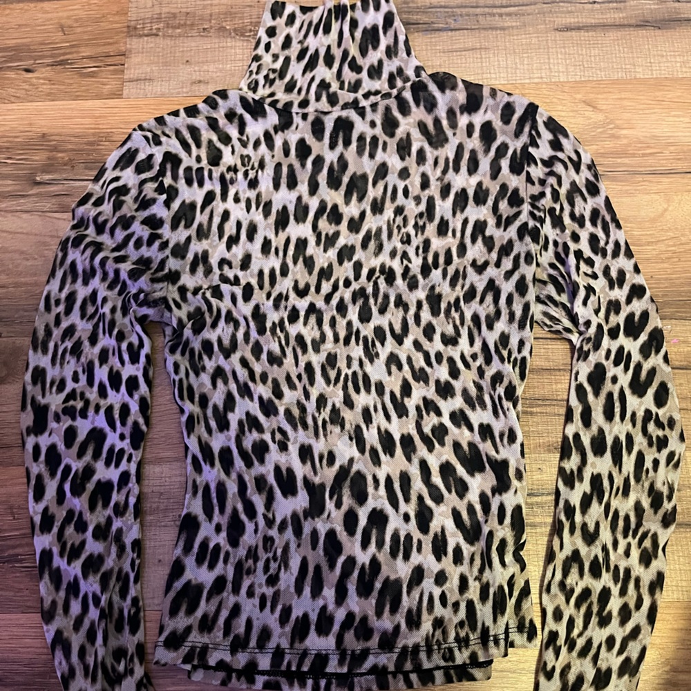 turtleneck sheer cheetah top